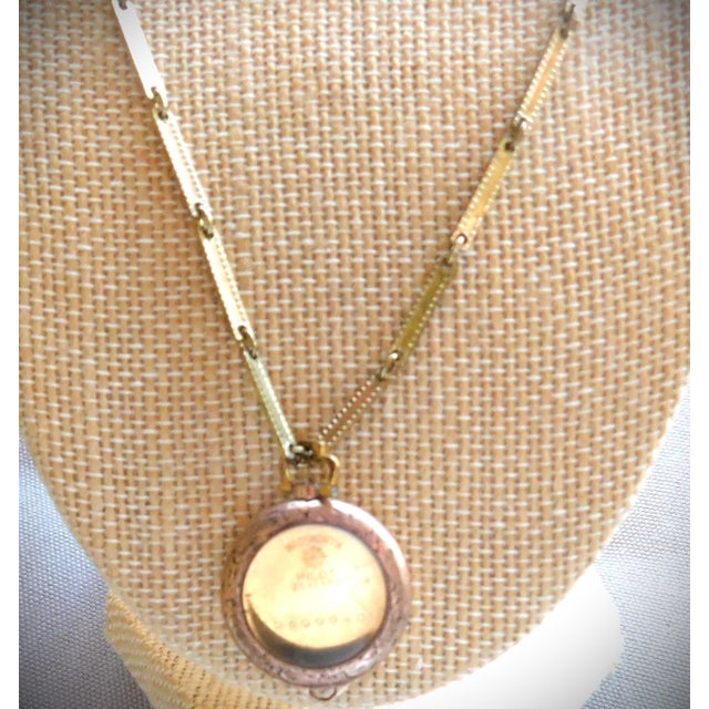 Art Deco Antique Art Deco 10k Gold Plate Etched Watch Locket Necklace on Chain For Sale - Image 3 of 12