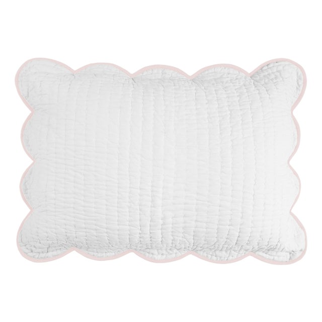 Chairish x Kassatex Quilted Scallop Standard Sham, White/Blush For Sale
