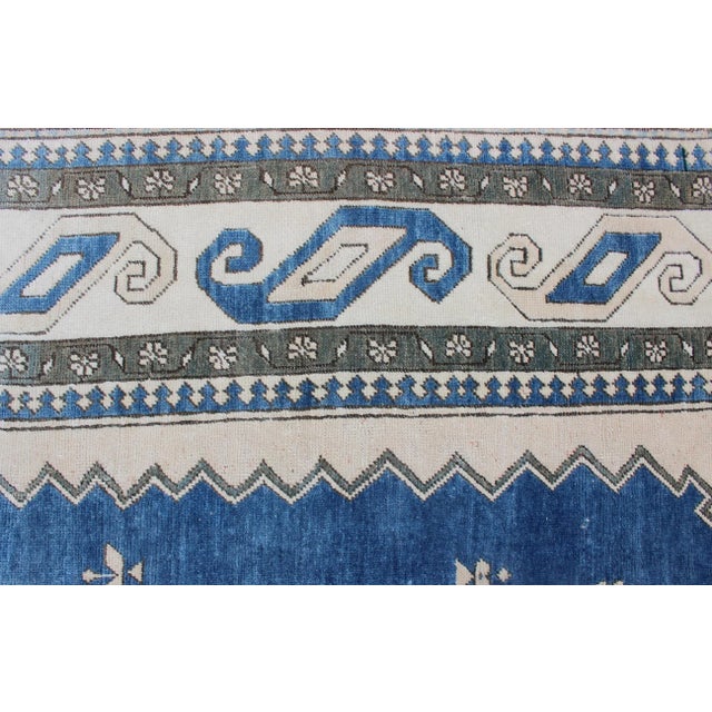 Royal Blue, White and Taupe Vintage Hand Knotted Turkish Rug With Geometric Medallion For Sale - Image 10 of 13