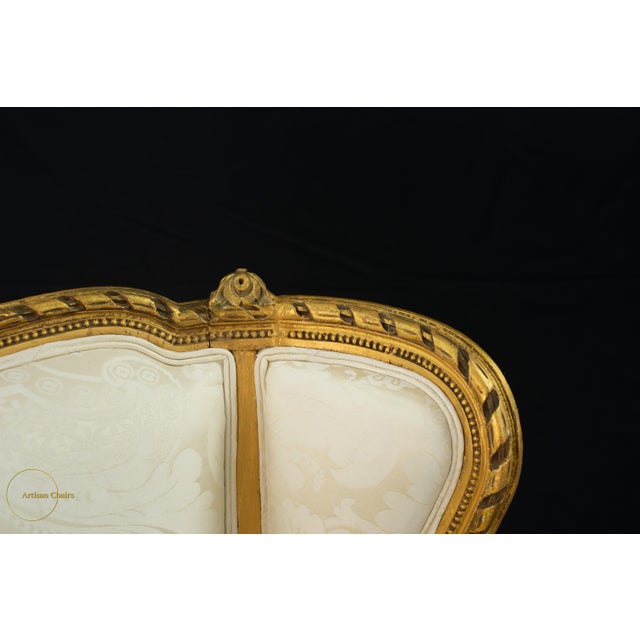 Late 19th Century Late 19th Century New Scalamandre Silk Upholstery Louis XV-Style Carved Gilt Wingback Armchair For Sale - Image 5 of 11