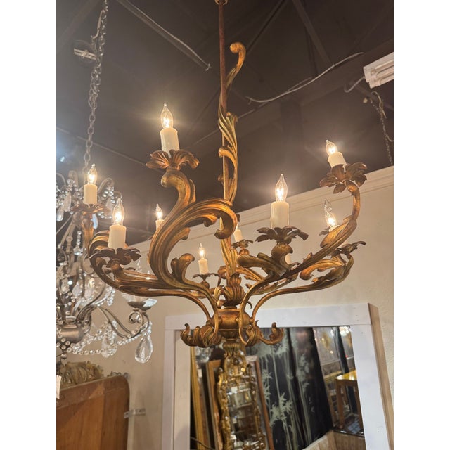 Italian Rococo Gilt Iron Chandeliers For Sale - Image 4 of 6
