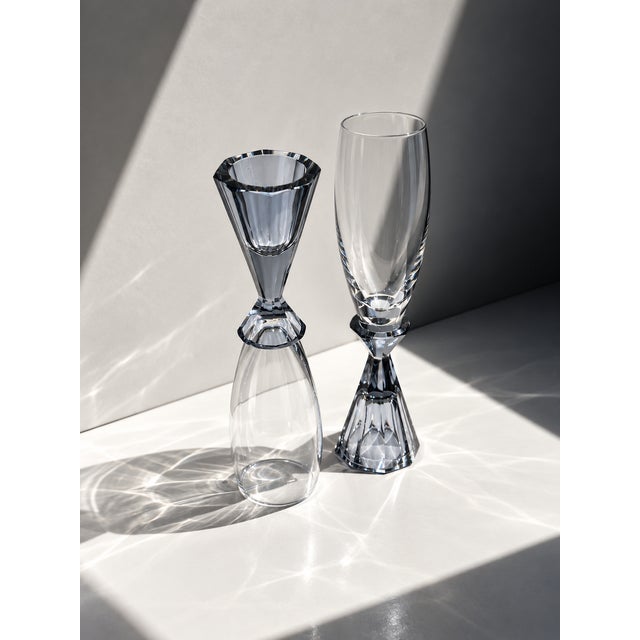 Postmodern Vintage Art Deco Revival Crystal Champagne Glasses with Purple Stems, Italy, 1980s, Set of 10 For Sale - Image 3 of 9