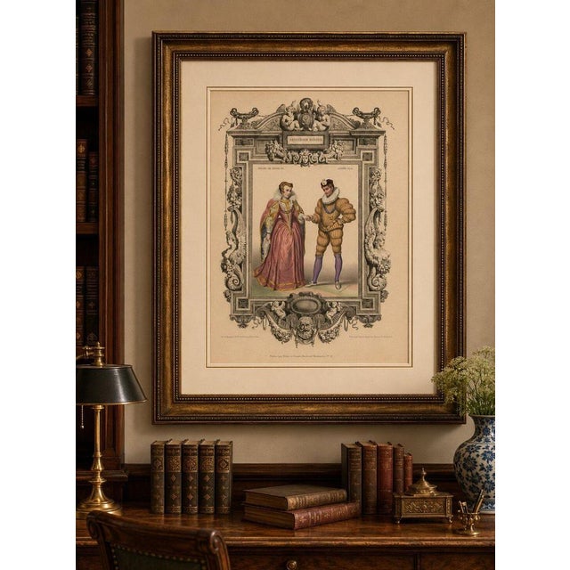 Title: henri iii french court costume – royal couple costume lithograph, 1847 : a beautifully hand-colored french...