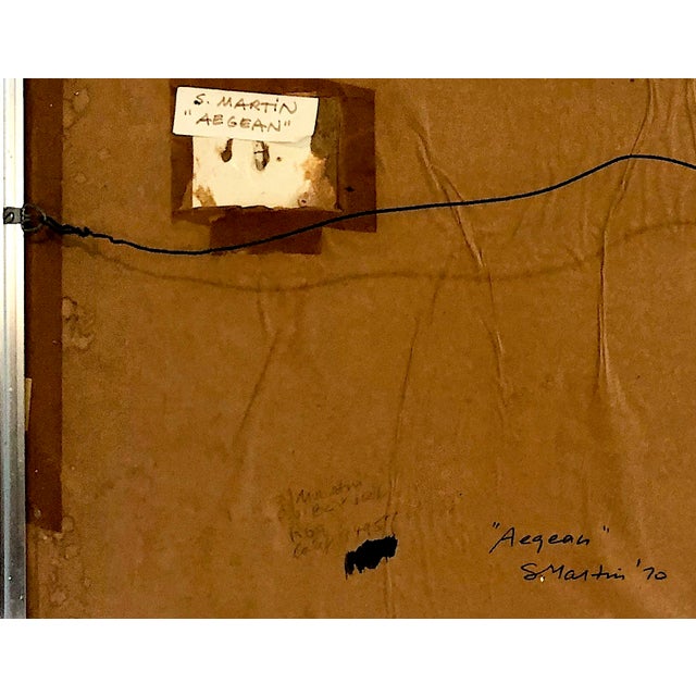 Scarlet Late 20th-Century Abstract Mixed Media Painting “Aegean” by S. Martin For Sale - Image 8 of 8