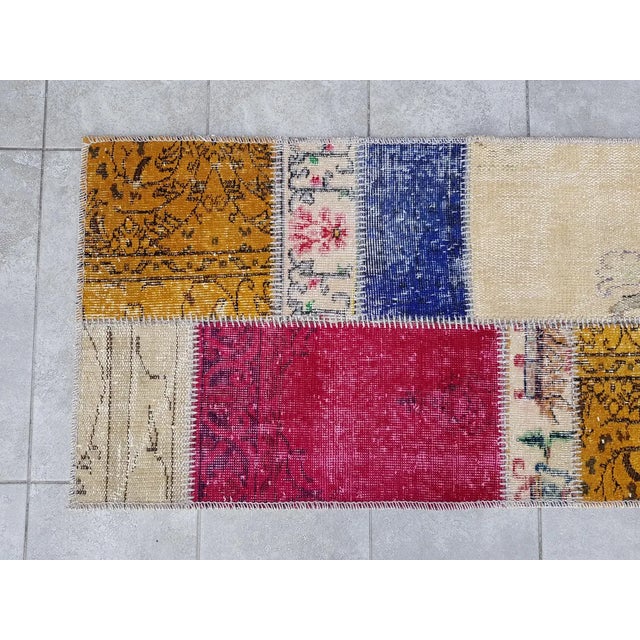 Mid 20th Century Colourful Natural Oushak Runner Rug For Sale - Image 4 of 9