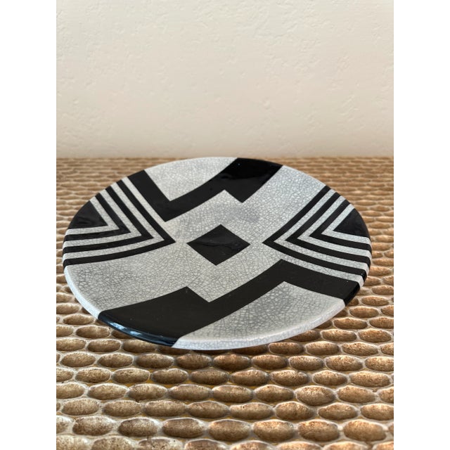 Fantastic Postmodern Black and Gray Ceramic Plate / Shallow Bowl/ Vessel, dating to the 1980’s. Great bold design. Shallow...