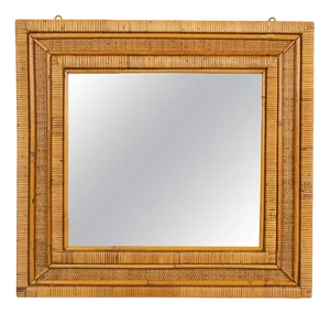 Mid-Century Rattan and Wicker Wall Mirror, Italy, 1970s