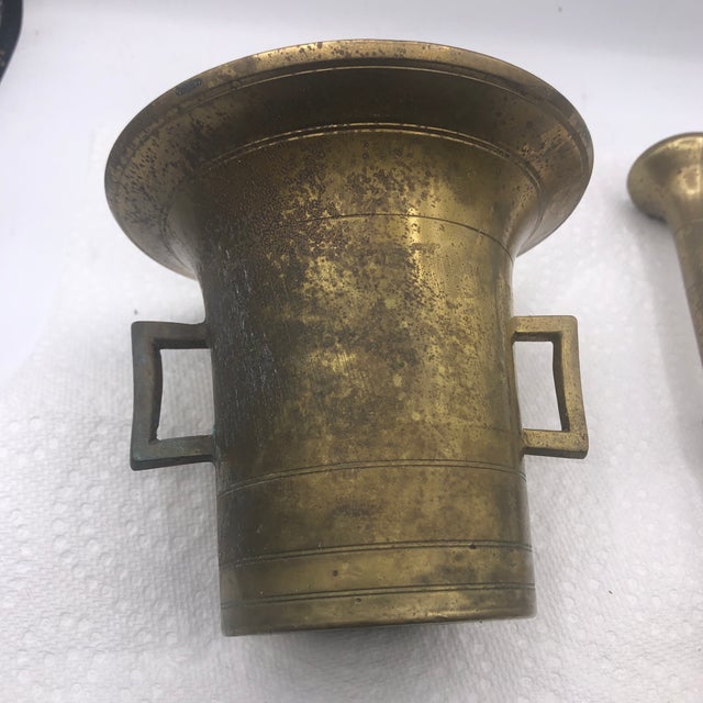 American Antique Brass Mortar and Pestle For Sale - Image 3 of 13