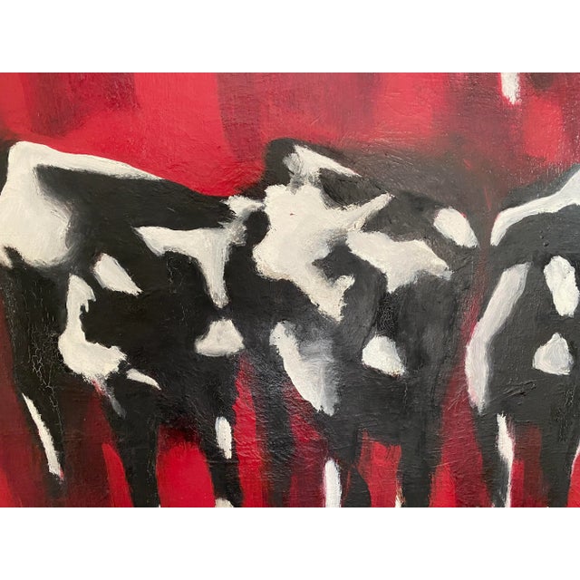 Vintage Painting of Black and White Cows on Red Background by Jeanette Welty Chelf For Sale - Image 4 of 11