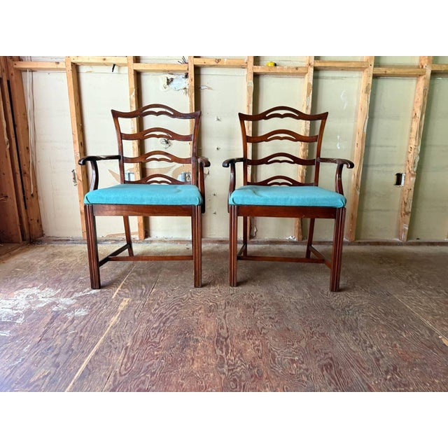 Brown Vintage Georgian Chippendale Style Bowl Back High Ladder Back Dining Chairs. Set of 8 For Sale - Image 8 of 17
