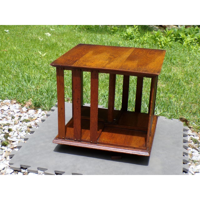 Antique Mission Era Solid Oak Desktop Revolving Bookcase For Sale In Boston - Image 6 of 16