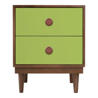 Nico & Yeye Luke Modern Kids 2-Drawer Nightstand Solid Walnut and Walnut Veneers Green For Sale