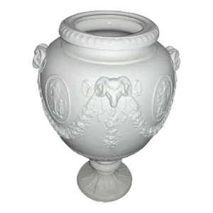 Greek Themed Vase With Rams Heads, Swags, Bows