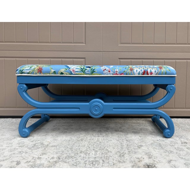 Chinoiserie Vintage Hand Painted Chinoiserie Bench For Sale - Image 3 of 14