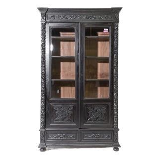 19th C French Napoleon III Ebonized Cabinet Showcase For Sale