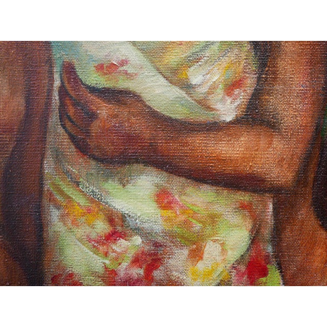 Abstract F. Cohen Warm-Toned Abstract Figurative Black Art Portrait of a Mother with Children, 20th Century For Sale - Image 3 of 12
