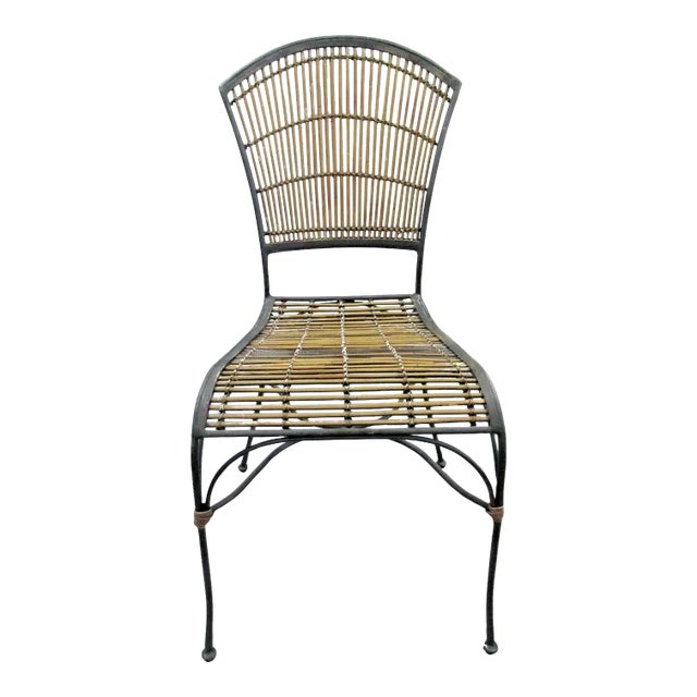 1960s Vintage Mid-Century Iron and Bamboo Side Chair For Sale