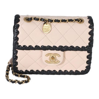 Black Beige Braided Calfskin Mini My Own Frame Flap Bag For Sale
