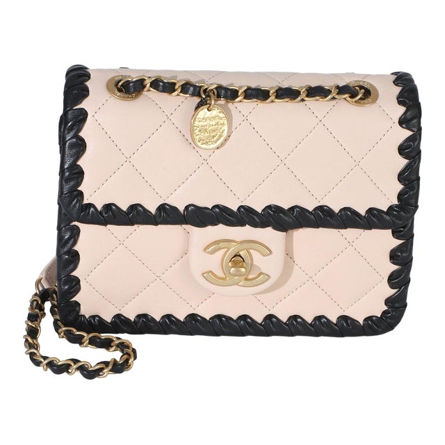 Black Beige Braided Calfskin Mini My Own Frame Flap Bag For Sale