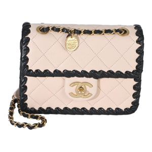 Black Beige Braided Calfskin Mini My Own Frame Flap Bag