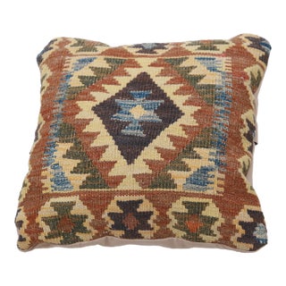 Arteverk Handwoven Afghan Kilim Pillow — Brown & Red Diamond Medallion For Sale