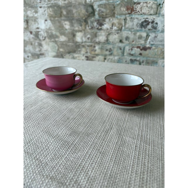 Vintage Victoria Czechoslovakia Porcelain Teacups & Saucers - a Pair For Sale - Image 10 of 12