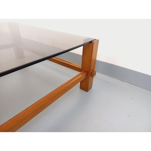 Vintage Square Italian Coffee Table in Wood and Smoked Glass from Fontana Arte, 1960s For Sale - Image 14 of 16
