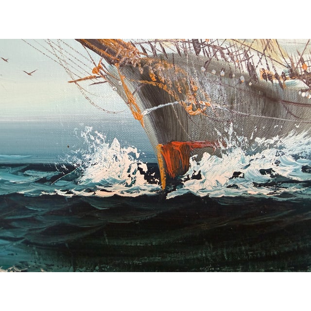 Listed Artist Hewett Jackson Original Oil Painting Tall Ship Seascape Framed For Sale - Image 4 of 10