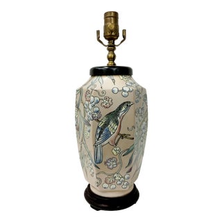 Chinese Style Vase Lamp with Bird Illustration For Sale