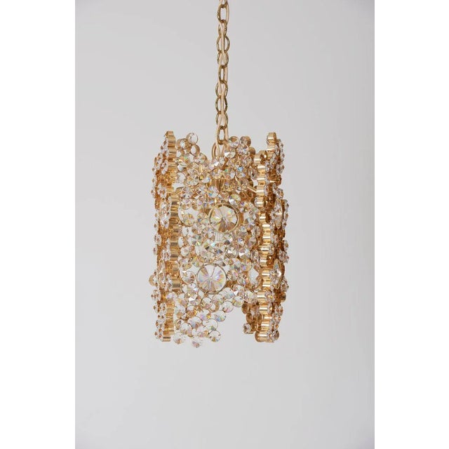 Gold Gilded Brass and Crystal Glass Encrusted Pendant Lamp from Palwa, 1970s For Sale - Image 8 of 11