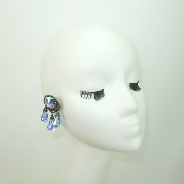 Vendome Blue Crystal Aurora Borealis Chandelier Earrings, a Pair For Sale - Image 9 of 9