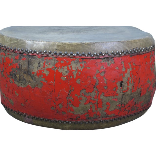 Chinese 24” Inch Round Antique Chinese Red Drum For Sale - Image 3 of 6