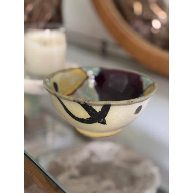 Mid-Century Modern Vintage Studio Pottery Stoneware Bowl in Abstract Bold Color Patch Glaze, 20th Century For Sale - Image 3 of 12