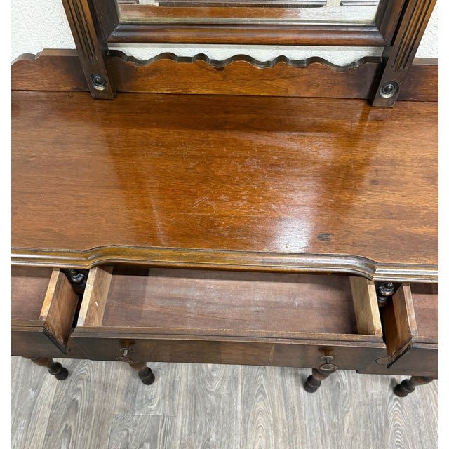 Antique Art Nouveau Walnut Vanity With Adjustable Mirror For Sale - Image 13 of 15