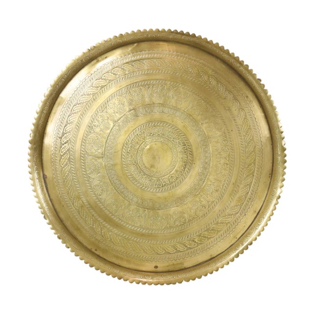 Large Oriental Brass Serving Tray with Floral and Geometric Pattern, 1920s For Sale - Image 18 of 18