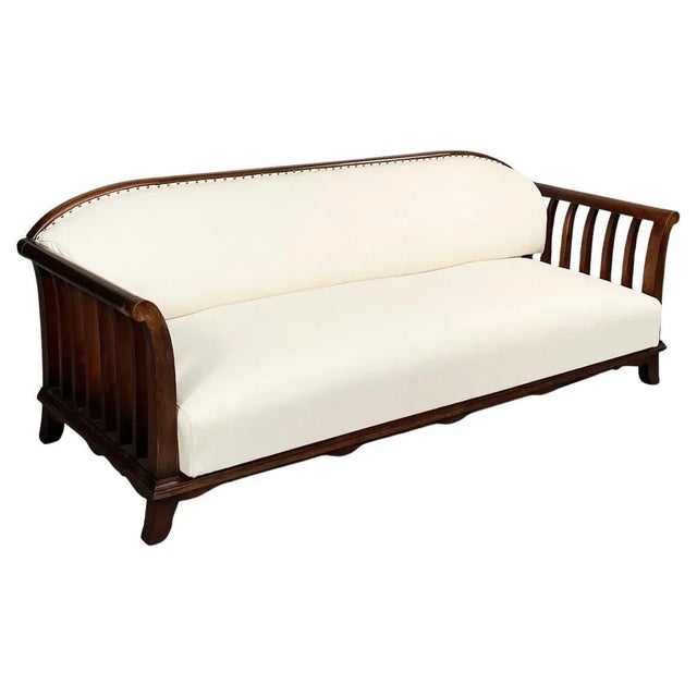 Italian Modern Wooden Sofa with White Fabric, 1940s For Sale - Image 17 of 17