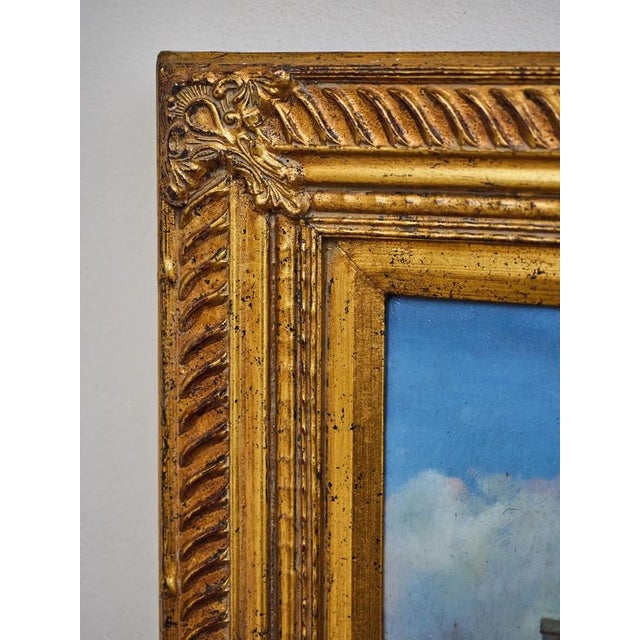 High-quality oil painting on a wooden panel, depicting a picturesque urban scenery with historical architecture and the...
