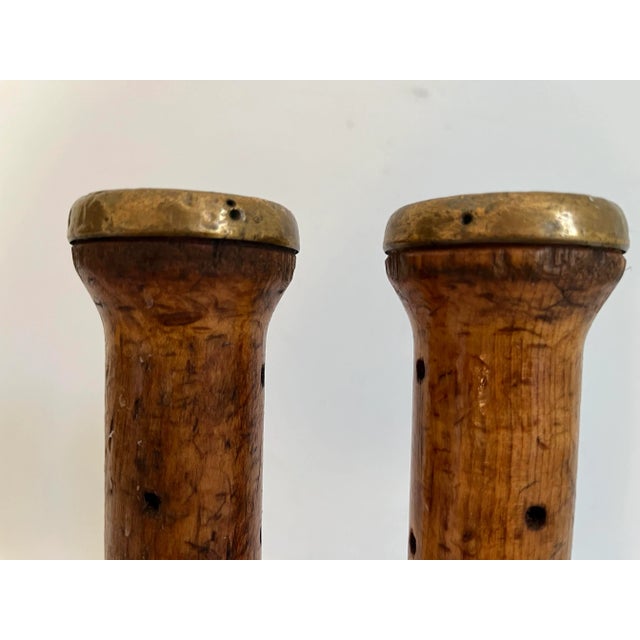Wood 1960s Modern Wood & Brass Brutalist Candlesticks - a Pair For Sale - Image 7 of 9