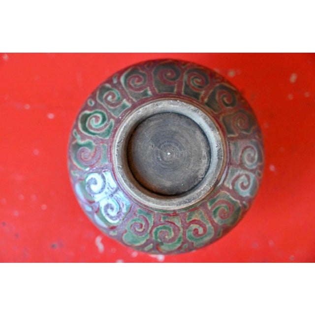Vintage Floral Glazed Stoneware Lentil Vase, 1950s For Sale - Image 4 of 5
