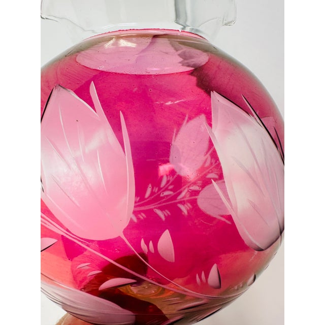 Set of 2 Grand 8" Princess House "Heritage" Cranberry Glass Rose Bowls - Circa 1974 For Sale - Image 10 of 11