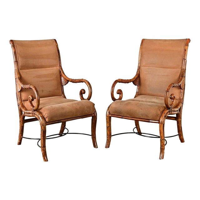 French Art Nouveau Faux Bamboo Armchairs - A Pair For Sale