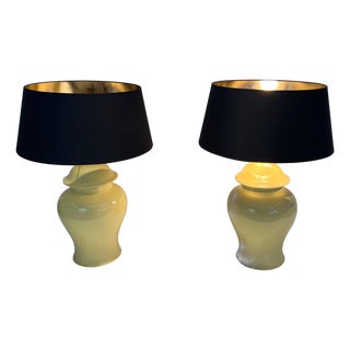 1970 Yellow Ceramic Table Lamps. French Work - a Pair For Sale