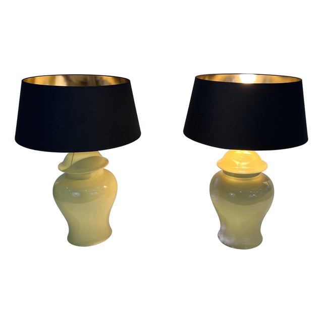 1970 Yellow Ceramic Table Lamps. French Work - a Pair For Sale
