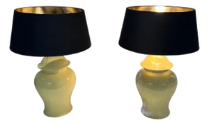 1970 Yellow Ceramic Table Lamps. French Work - a Pair