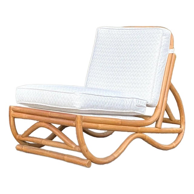 Vintage Coastal Rattan Slipper Chair For Sale
