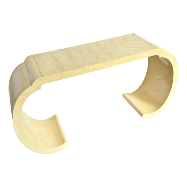 Postmodern Faux Goatskin Lacquered Waterfall Console Table For Sale