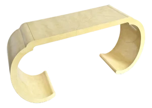 Postmodern Faux Goatskin Lacquered Waterfall Console Table