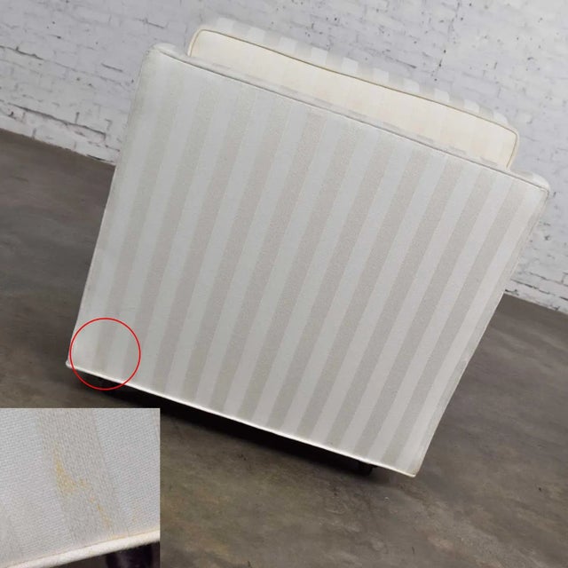 Mid-Century Modern Off White Tone on Tone Stripe Lounge Chair on Rolling Casters For Sale - Image 9 of 13