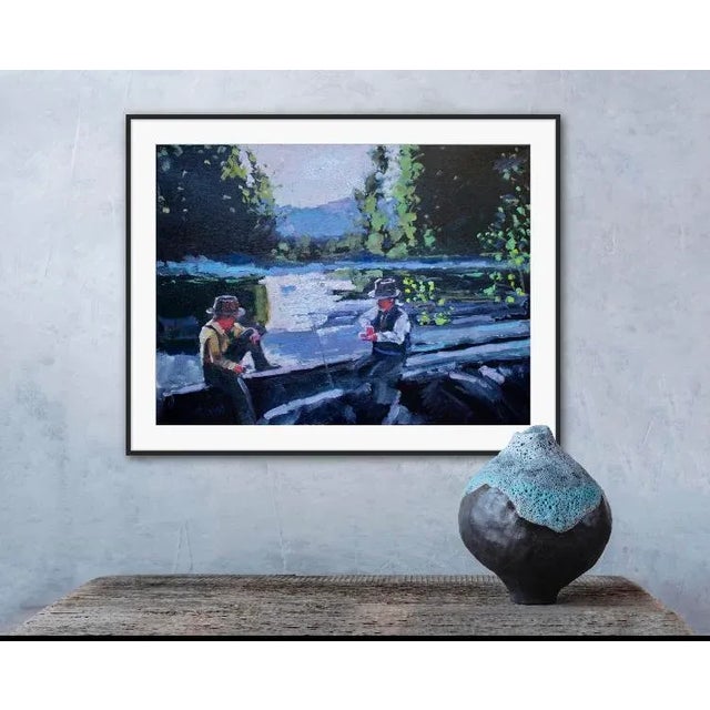 Textile Fishermen, Contemporary Impressionist Oil Painting For Sale - Image 7 of 7