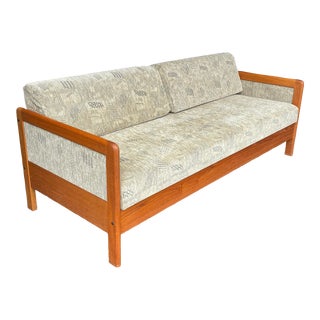 Danish Daybed Sleeper Convertible Sofa Wool Upholstery Teak Frame For Sale